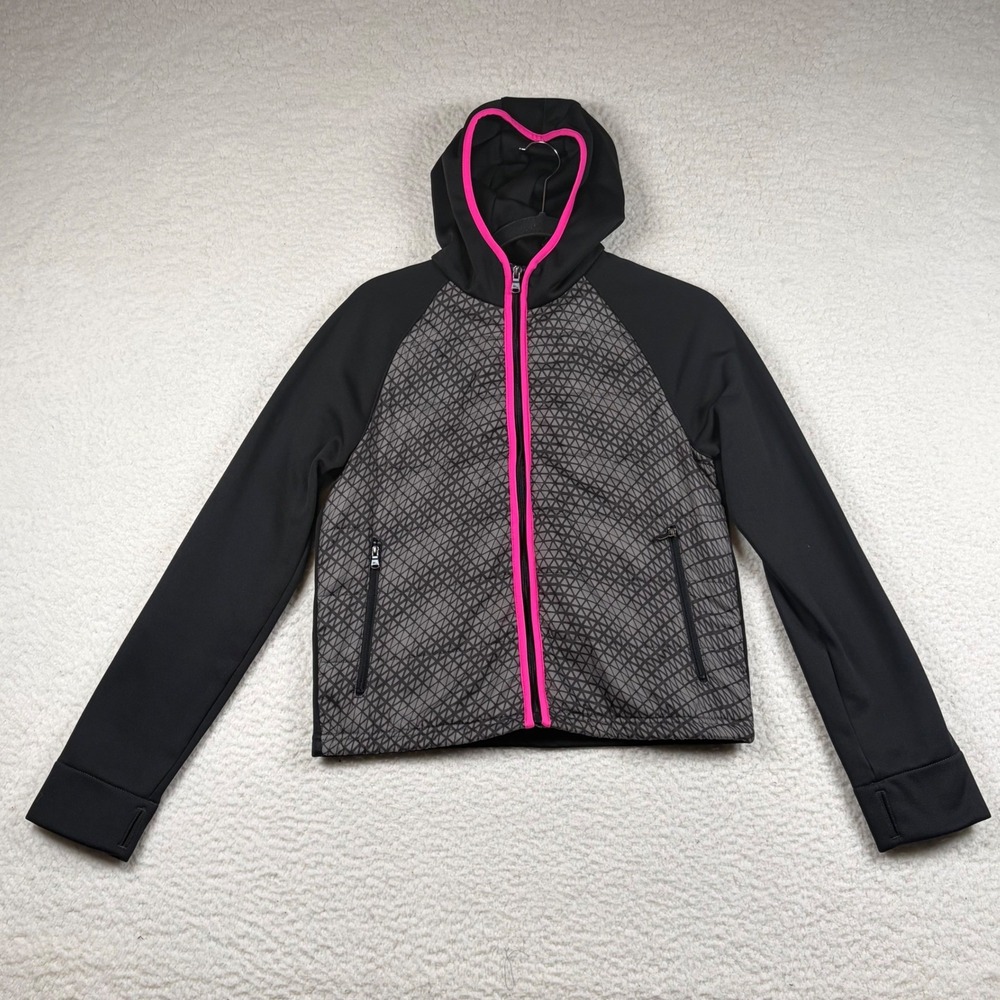 Polo Ralph Lauren Girls XL 16 Hoodie Fleece Jacket Black Geometric Pink Gorpcore